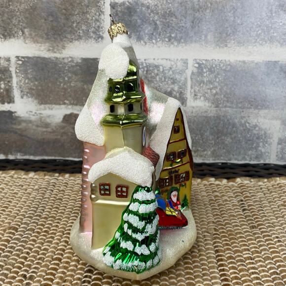 Kathe Wohlfahrt Rothenburg Germany Markusturm Hotel Glitter Glass Ornament 7" - Picture 9 of 15